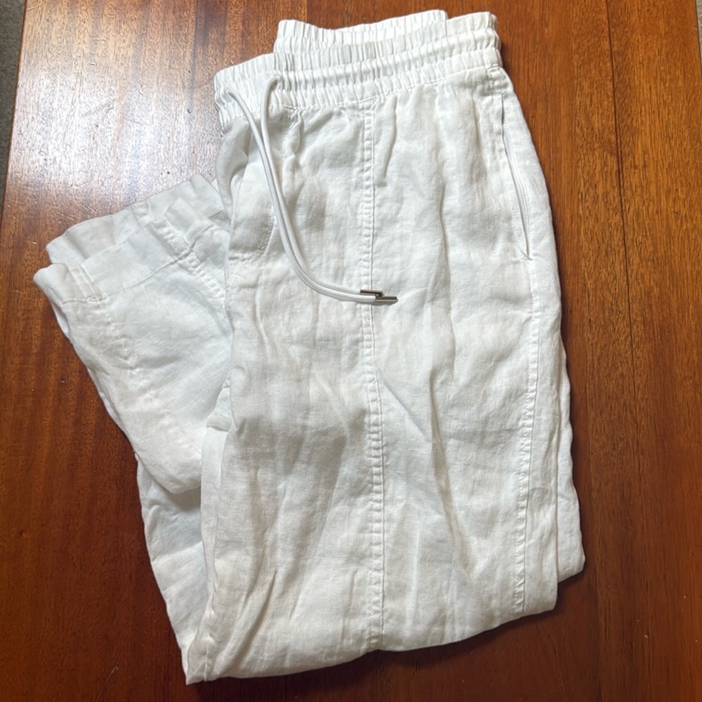 Women’s Athleta 100% Linen high waist wide leg pant Size Large.
